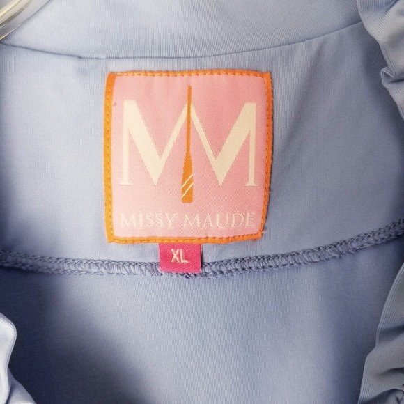 Missy Maude Blue Ruffle Neck Short Sleeve Top Women Size XL Style 1508 - Picture 2 of 14